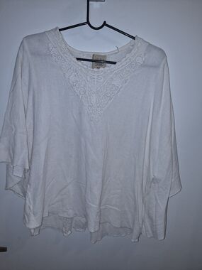 Vintage Azteca Lindo Artisan Detail White Women's Boho Butterfly Arm Top Size XL